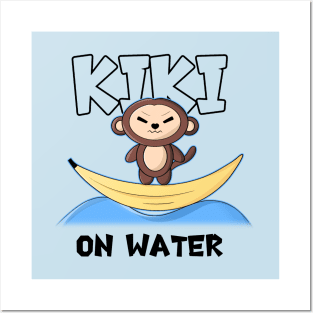 Cute Summer Kawaii Monkey On Banana Boat Original Cartoon Posters and Art